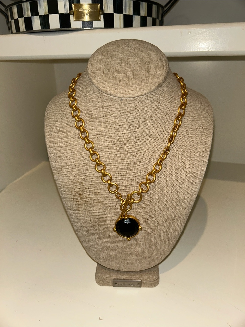 Julie Vos honey bee π Demi Gold-Tone Chain Necklace with Black Stone Pendant